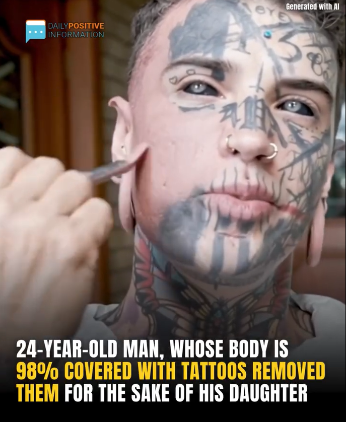 24-Year-Old Man With A Lot Of Tattoos Gets Rid Of Them For His Daughter. Wait Till You See How He Looks Today